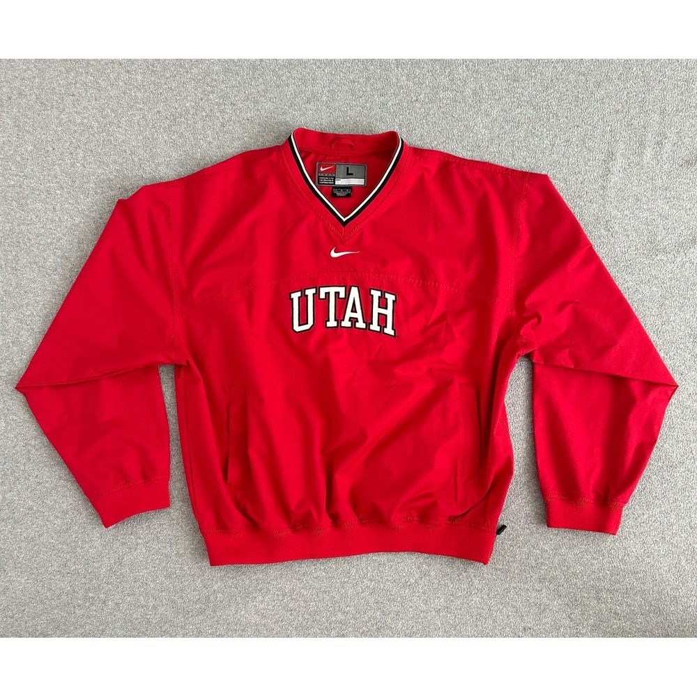 Vintage Utah Utes Windbreaker Pullover Jacket Large Red V-Neck Nike Team NCAA - Picture 1 of 9